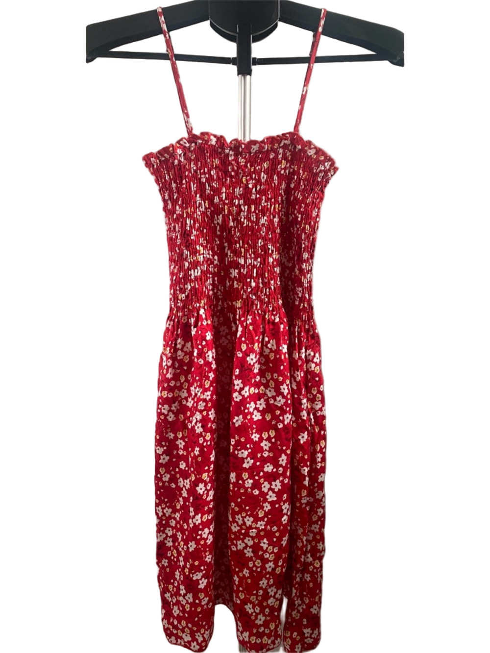 Muse Red Floral Smocked Mini Dress - Picture 2 of 8